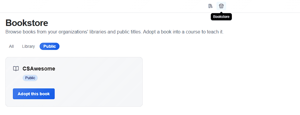 CuraCourse screenshot: Adding Books from Bookstore (like CSAwesome)