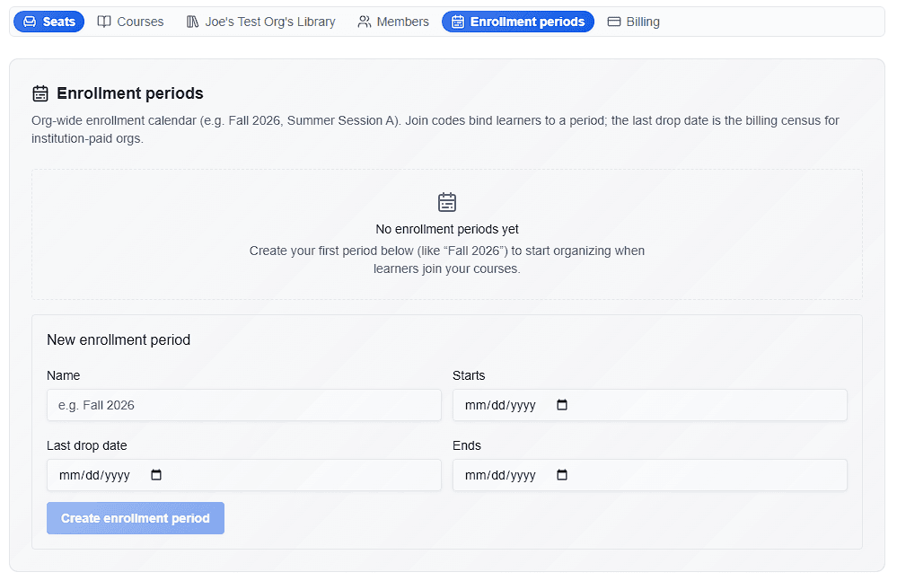 CuraCourse screenshot: Course Billing