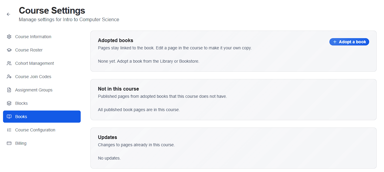 CuraCourse screenshot: Adding Books from Bookstore (like CSAwesome)