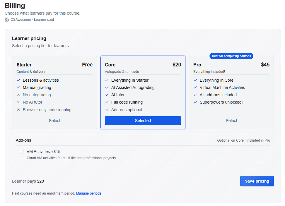 CuraCourse screenshot: Course Billing