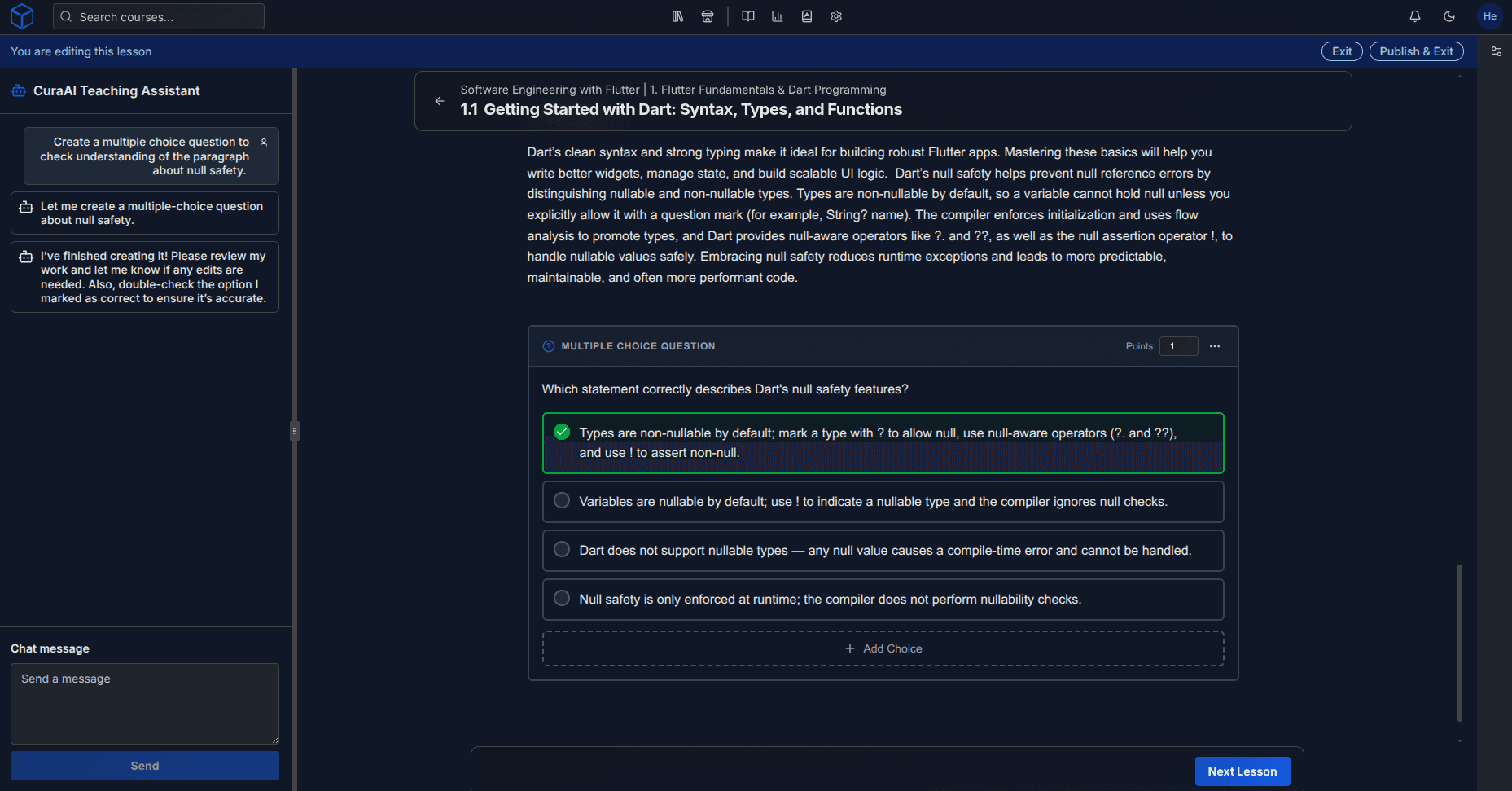 CuraCourse platform interface