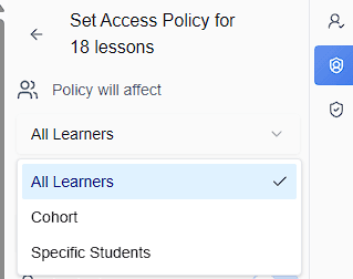 CuraCourse screenshot: Bulk Edit Access & Score Policies from the Table of Contents