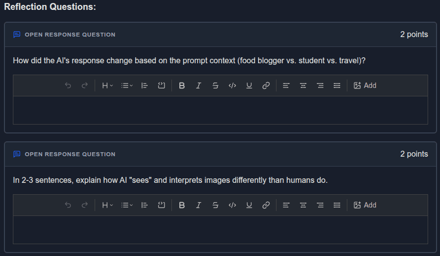 Lesson activity exploring how AI responds to different prompts