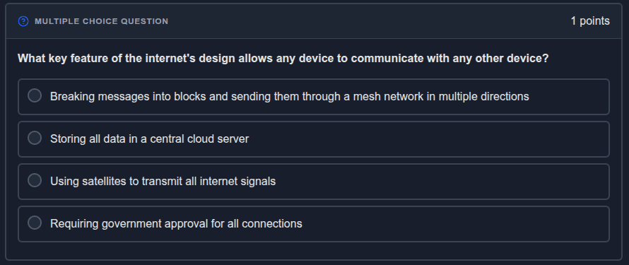 Internet and cybersecurity multiple choice question activity