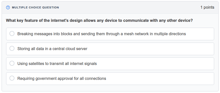 Internet and cybersecurity multiple choice question activity